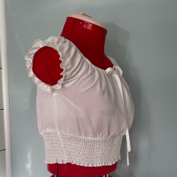 SHEIN Ruffled Off-The-Shoulder Smocked Crop Top Sz S - Picture 2 of 7